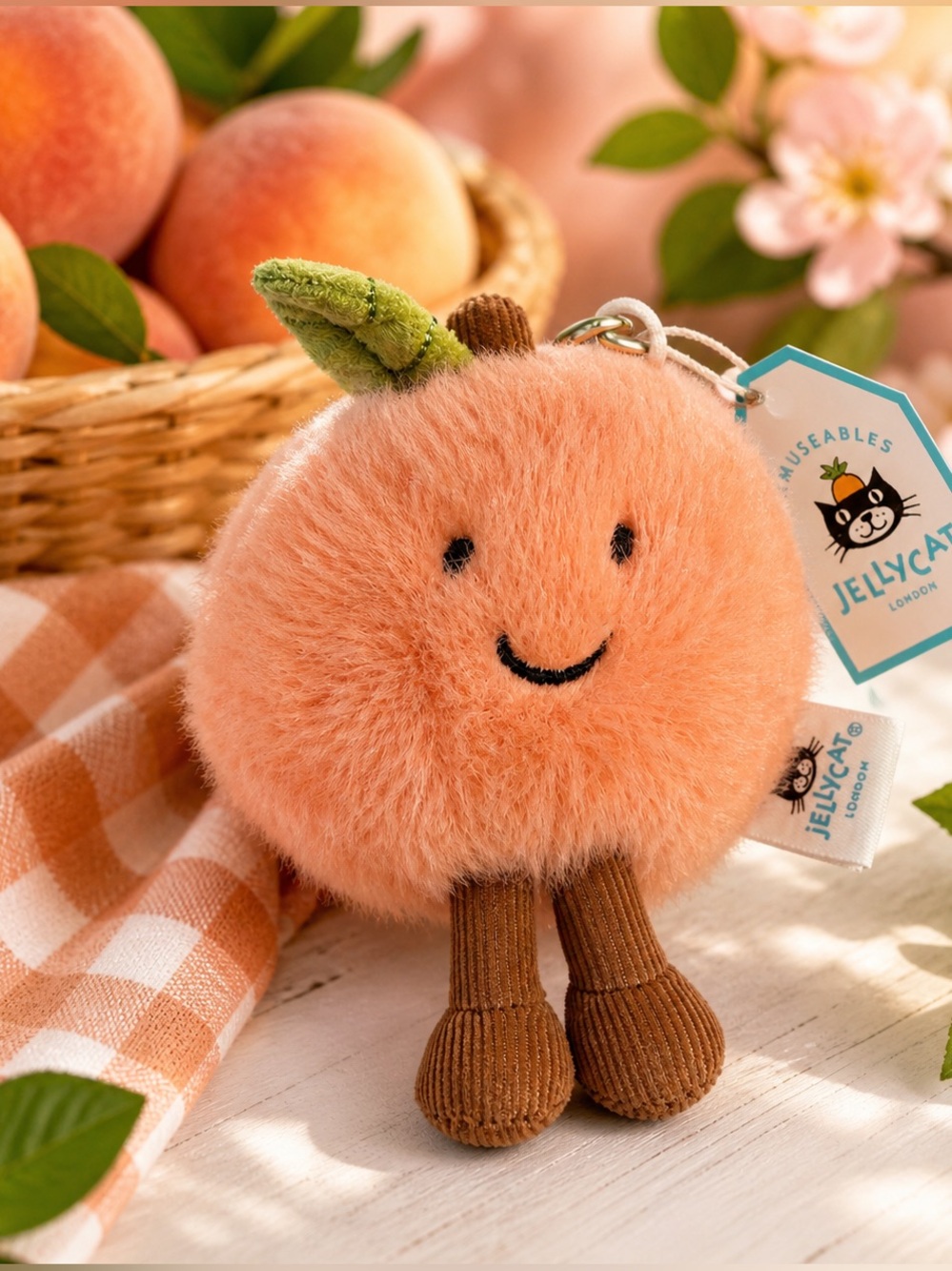 Jellycat Amuseables Peach Bag Charm Plush Keychain NWT Cute Fruit Charm
